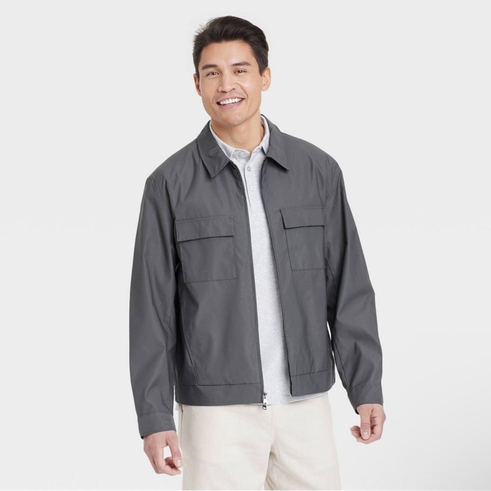NWT Men's Grey Utility Zip Jacket bomber style lined lightweight Size XXL